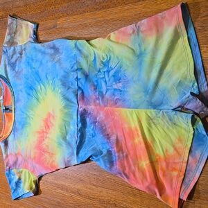 GtoG Kids Girl XL Rainbow Tie-Dye Stretch Keyhole Back Pocket‎ Short Romper